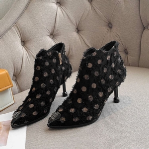 Botas Femininas De Salto Agulha Ponta Fina Zíper Lateral Com Zíper Pu Casual