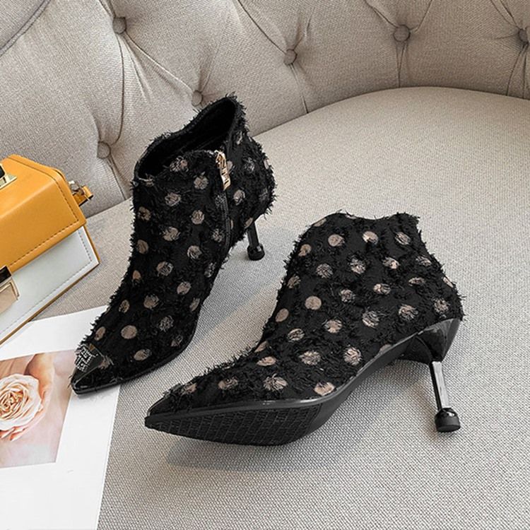 Botas Femininas De Salto Agulha Ponta Fina Zíper Lateral Com Zíper Pu Casual