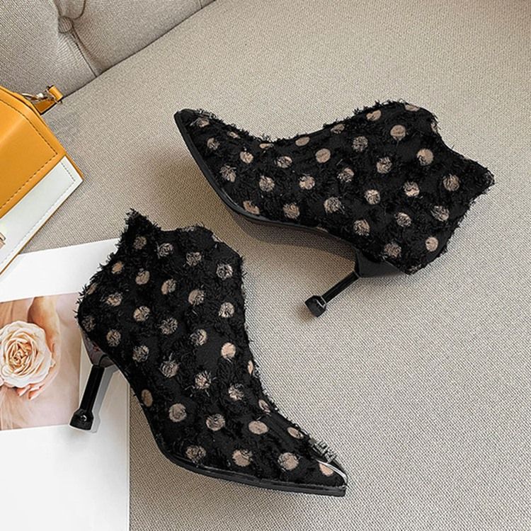 Botas Femininas De Salto Agulha Ponta Fina Zíper Lateral Com Zíper Pu Casual