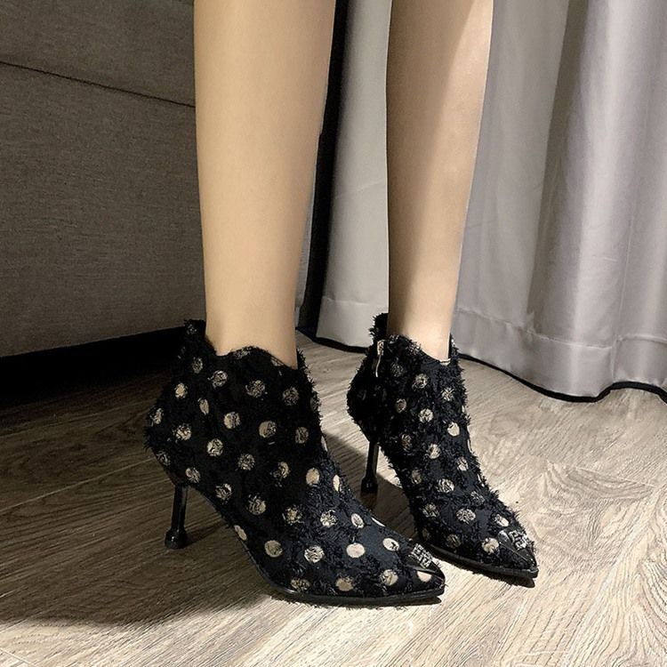 Botas Femininas De Salto Agulha Ponta Fina Zíper Lateral Com Zíper Pu Casual