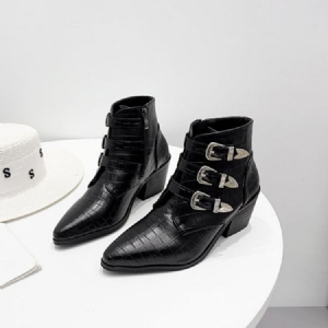 Botas Femininas De Salto Alto Com Salto Pontudo E Zíper Padrão De Jacaré