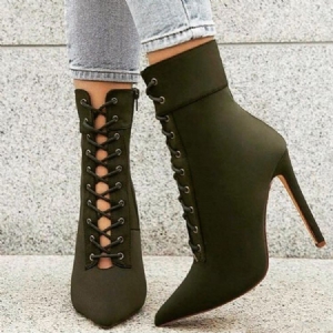 Botas Femininas De Salto Alto Liso Com Alça Cruzada