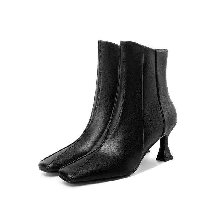 Botas Femininas De Salto Alto De Salto Alto Quadrado Com Zíper Lateral Com Zíper