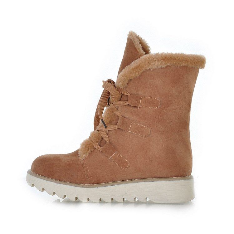 Botas De Inverno Femininas Com Biqueira Redonda Com Cordões Na Frente
