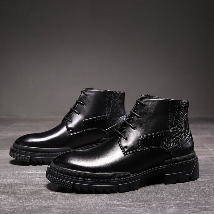 Botas Masculinas De Biqueira Redonda Com Atacadores Na Frente Pu