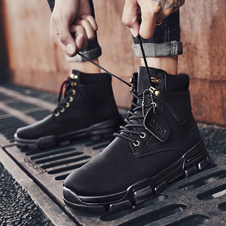 Botas Masculinas Com Biqueira Redonda Com Cordões Na Frente E Patchwork