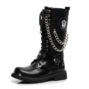 Botas Masculinas Com Biqueira Redonda Na Frente Com Corrente Lisa