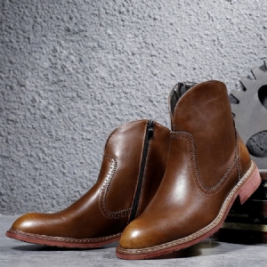Botas Masculinas Com Zíper Lateral Pu Redondo