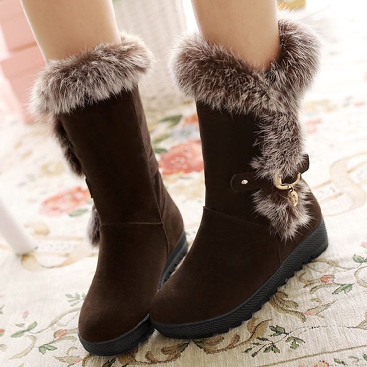Botas De Neve Com Biqueira Redonda E Peludo Feminino
