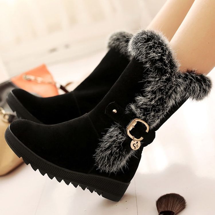 Botas De Neve Com Biqueira Redonda E Peludo Feminino