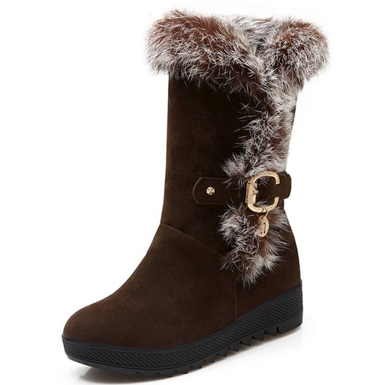 Botas De Neve Com Biqueira Redonda E Peludo Feminino