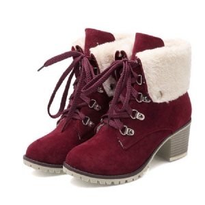 Botas De Neve Femininas Com Biqueira Redonda Lisa De Salto Grosso