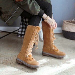 Botas De Neve Femininas Com Biqueira Redonda Simples Com Atacadores