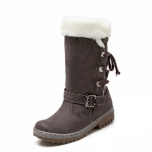 Botas De Neve Femininas Com Cadarço Nas Costas Com Biqueira Redonda Patchwork
