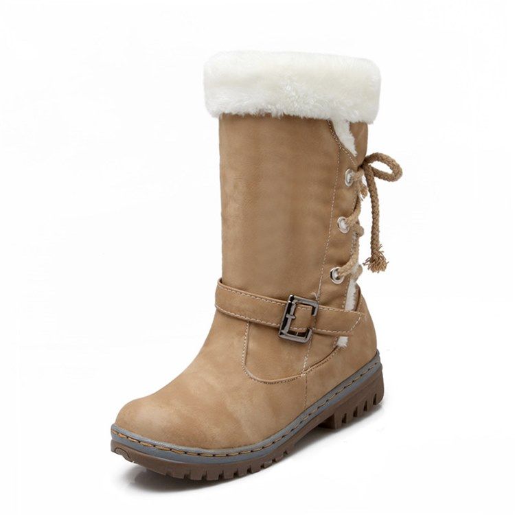 Botas De Neve Femininas Com Cadarço Nas Costas Com Biqueira Redonda Patchwork