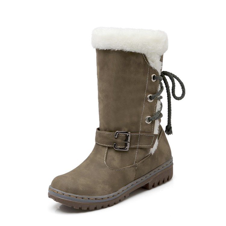 Botas De Neve Femininas Com Cadarço Nas Costas Com Biqueira Redonda Patchwork