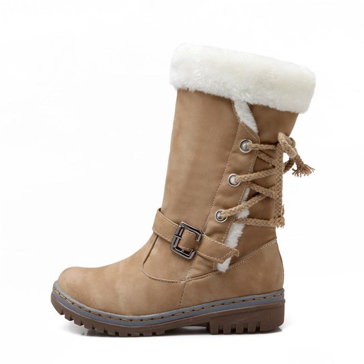 Botas De Neve Femininas Com Cadarço Nas Costas Com Biqueira Redonda Patchwork