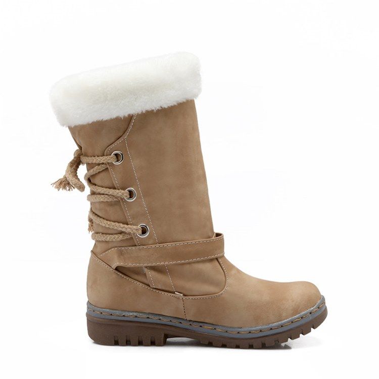 Botas De Neve Femininas Com Cadarço Nas Costas Com Biqueira Redonda Patchwork