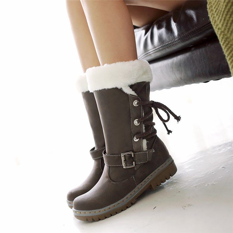 Botas De Neve Femininas Com Cadarço Nas Costas Com Biqueira Redonda Patchwork