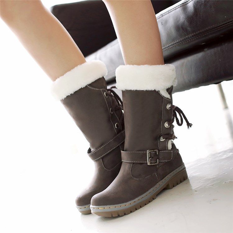 Botas De Neve Femininas Com Cadarço Nas Costas Com Biqueira Redonda Patchwork