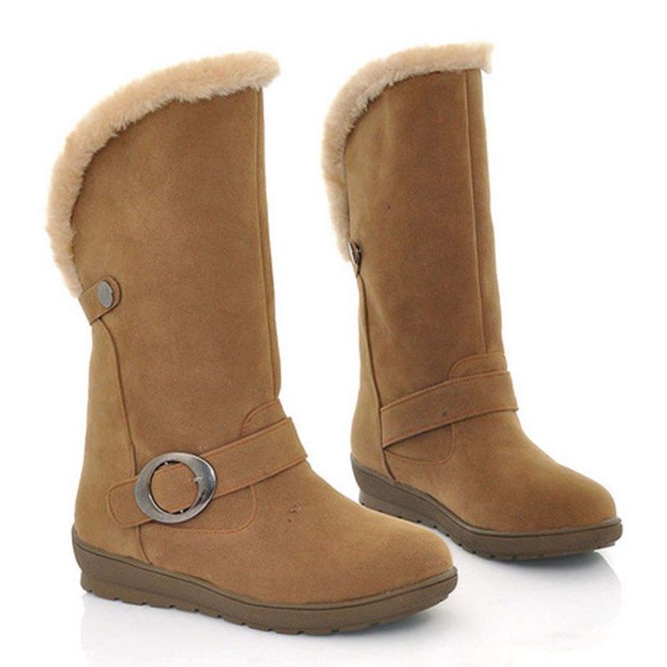 Botas De Neve Femininas Com Pele Falsa E Biqueira Redonda Lisa