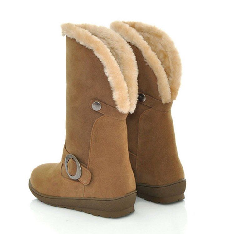 Botas De Neve Femininas Com Pele Falsa E Biqueira Redonda Lisa