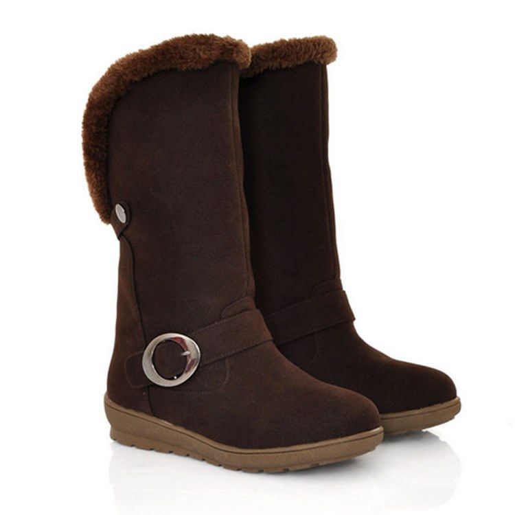 Botas De Neve Femininas Com Pele Falsa E Biqueira Redonda Lisa