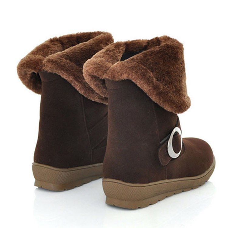 Botas De Neve Femininas Com Pele Falsa E Biqueira Redonda Lisa