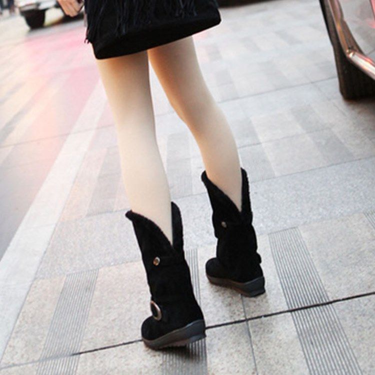 Botas De Neve Femininas Com Pele Falsa E Biqueira Redonda Lisa