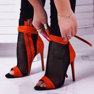 Botas Ocas Femininas Com Zíper Lateral Peep Toe Salto Agulha
