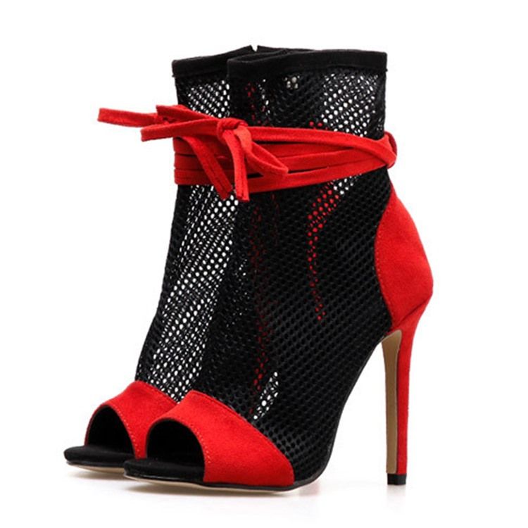 Botas Ocas Femininas Com Zíper Lateral Peep Toe Salto Agulha