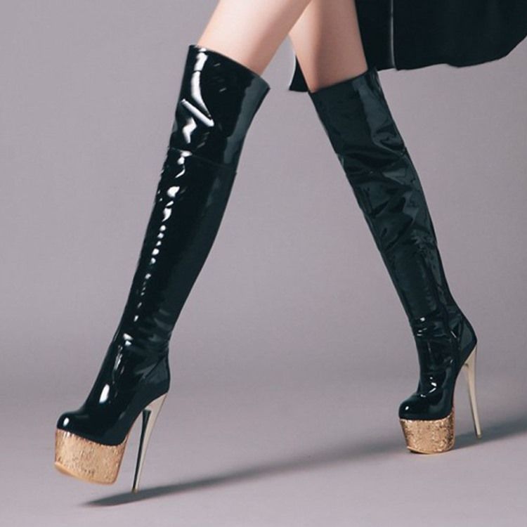 Botas Ocidentais Com Zíper Lateral Feminino Com Ponta Redonda E Salto Agulha