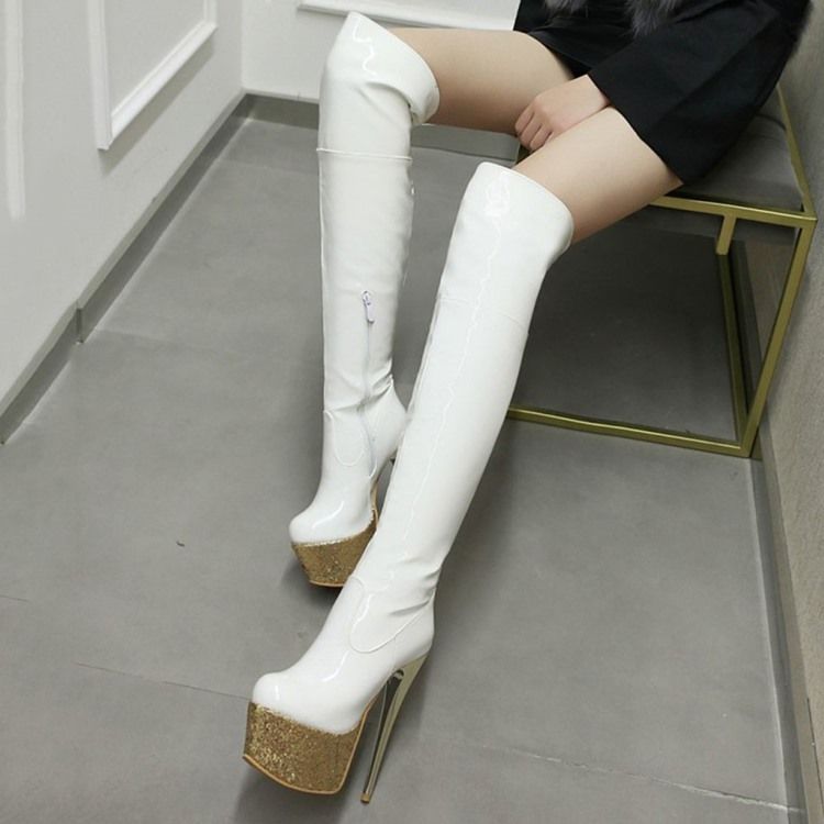Botas Ocidentais Com Zíper Lateral Feminino Com Ponta Redonda E Salto Agulha