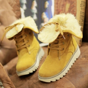 Botas De Pelúcia Femininas Simples De Biqueira Redonda Com Atacador Frontal