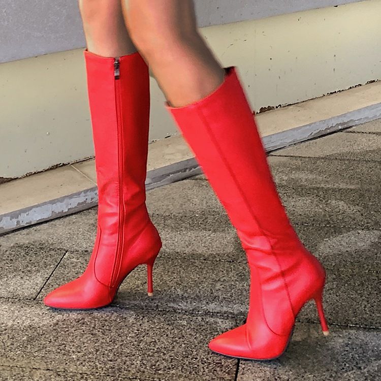 Botas Profissionais Simples De Salto Agulha Com Bico Fino Feminino