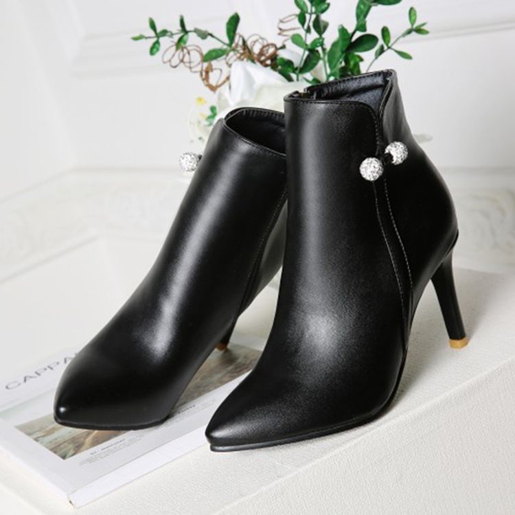 Botas De Salto Alto Decoradas Com Miçangas Lisas Femininas