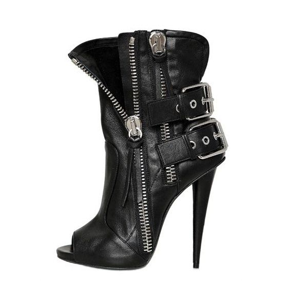 Botas De Salto Alto Femininas Com Fivela Descolada Peep Toe