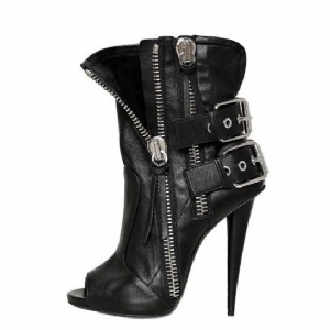 Botas De Salto Alto Femininas Com Fivela Descolada Peep Toe