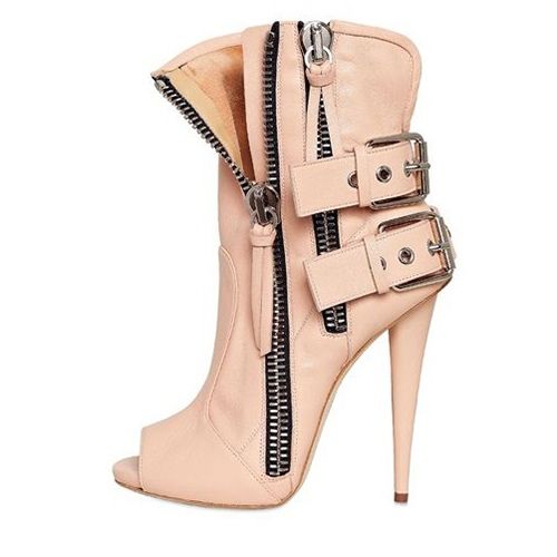 Botas De Salto Alto Femininas Com Fivela Descolada Peep Toe