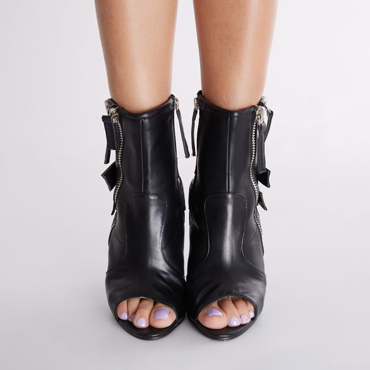 Botas De Salto Alto Femininas Com Fivela Descolada Peep Toe