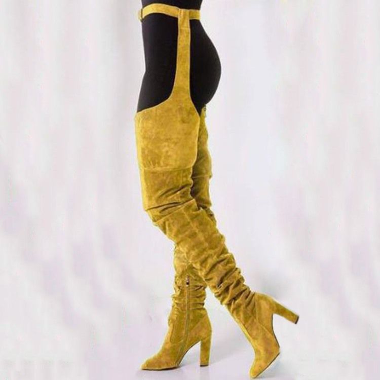Botas De Salto Alto Feminino Com Zíper Em Ponta De Dedo Do Pé Pontudo