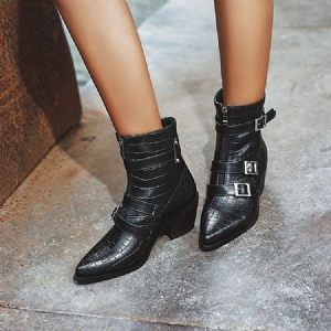 Botas De Tornozelo Femininas Com Zíper Frontal Pontiagudo