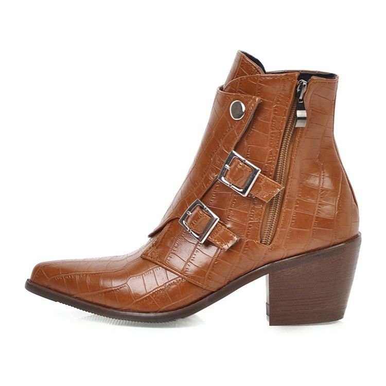 Botas De Tornozelo Femininas De Salto Largo Liso Com Zíper