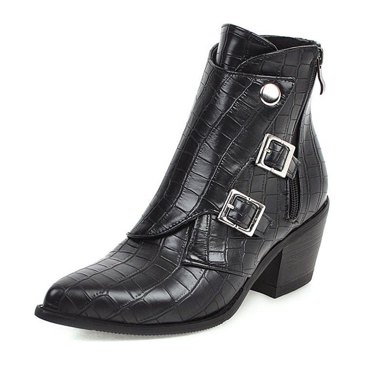 Botas De Tornozelo Femininas De Salto Largo Liso Com Zíper