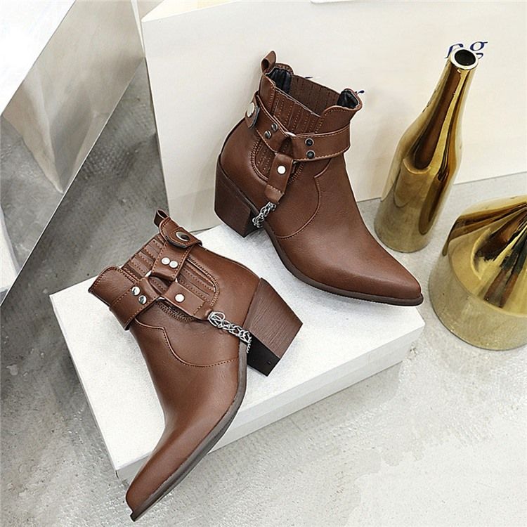 Botas De Tornozelo Feminino Com Salto Largo E Bico Fino