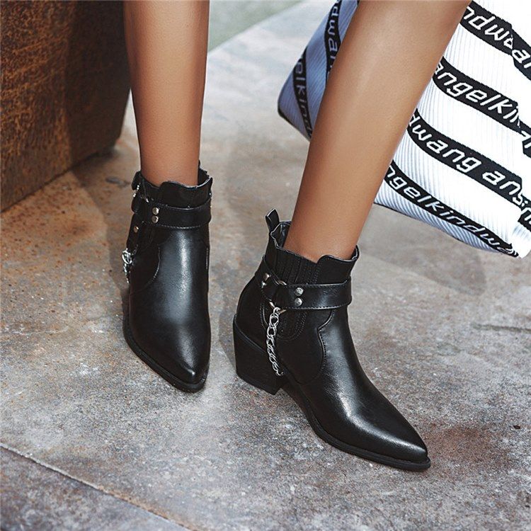Botas De Tornozelo Feminino Com Salto Largo E Bico Fino