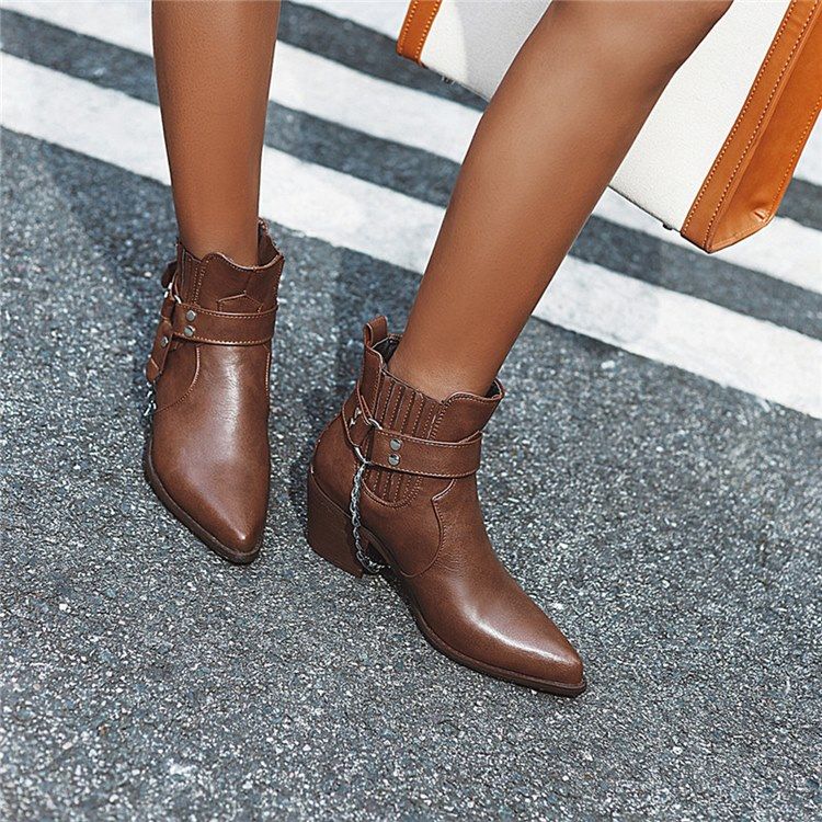 Botas De Tornozelo Feminino Com Salto Largo E Bico Fino