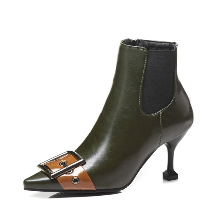 Botas De Tornozelo Feminino Com Zíper Lateral Com Zíper Pontudo E Salto Gatinho Feminino