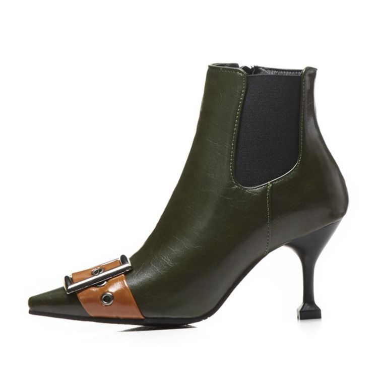 Botas De Tornozelo Feminino Com Zíper Lateral Com Zíper Pontudo E Salto Gatinho Feminino