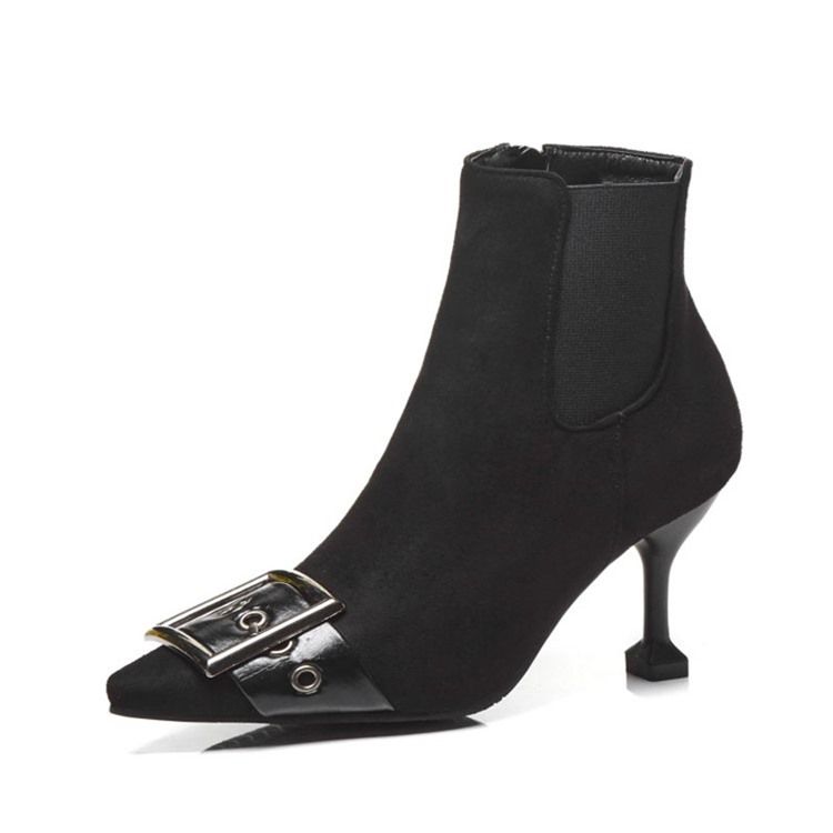 Botas De Tornozelo Feminino Com Zíper Lateral Com Zíper Pontudo E Salto Gatinho Feminino